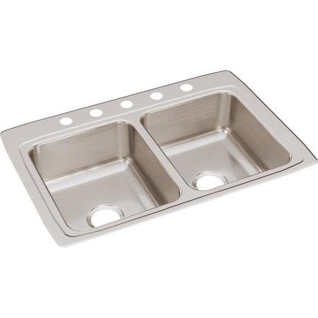 ELKAY Classic SS 33" x 22" x 8-1/8", Equal Double Bowl Drop-in Sink LR33225